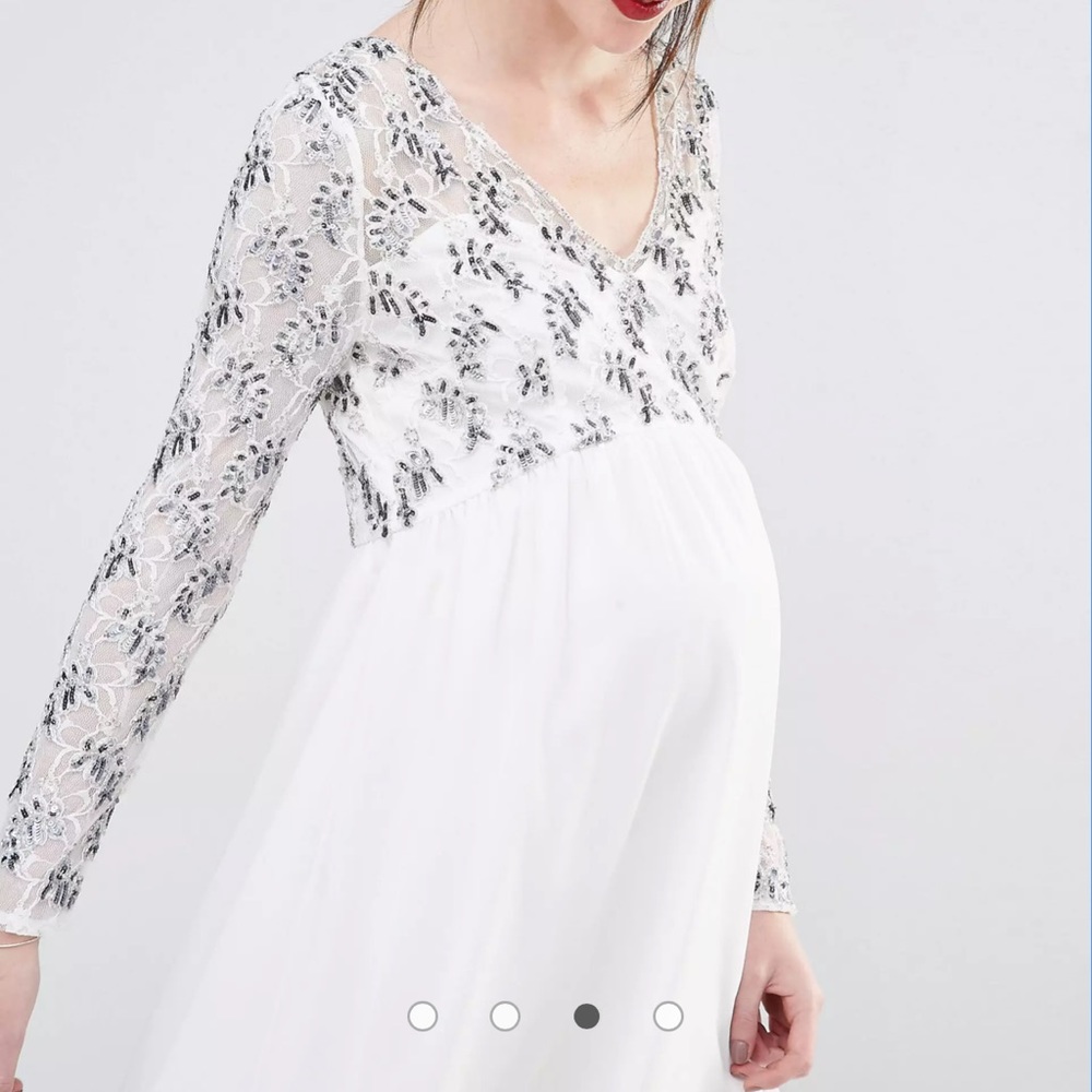 Maya Maternity Beaded Long Sleeve White Dress